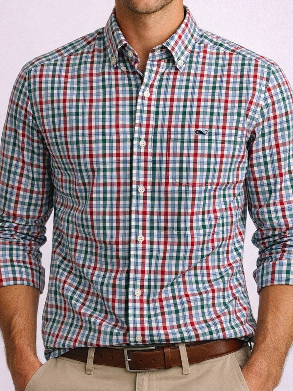 Vineyard Vines Classic Fit Tucker Shirt Red Blue Tartan Preppy Casual Mens S